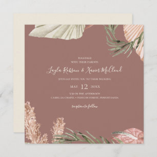 Boho Botanical   Simple Dusty Rose Square Wedding Invitation