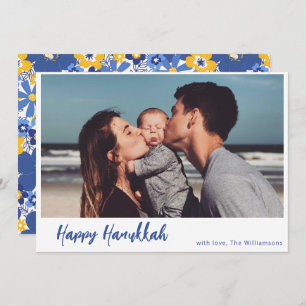 Boho Botanical Simple Script Photo Happy Hanukkah Holiday Card