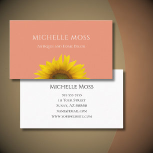 Boho Botanical Sunflower Floral Peach Business Card