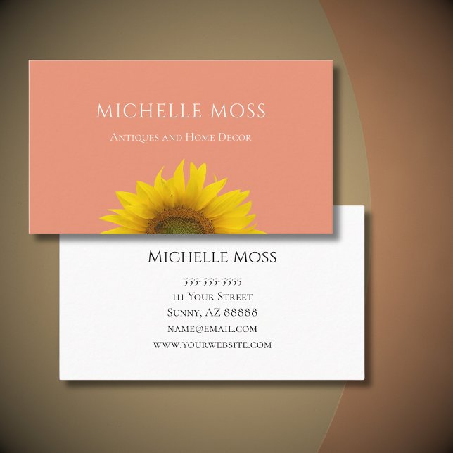 Boho Botanical Sunflower Floral Peach Business Card (Creator Uploaded)