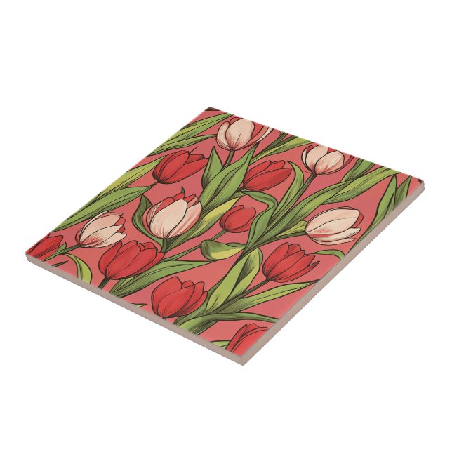 Boho Botanical Tulip Ceramic Tiles  For Home Decor (Side)