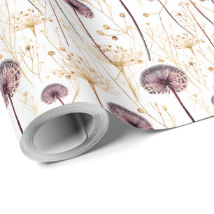 Boho Botanical Vintage Pressed Flowers Pattern Wrapping Paper