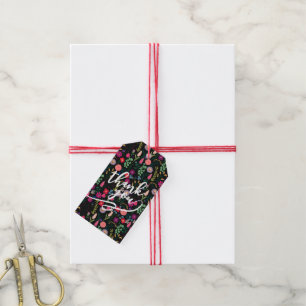 Boho Botanical Watercolor Flowers Black Gift Tags