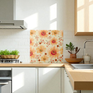 Boho Botanical Watercolor Orange Cream Floral Tile