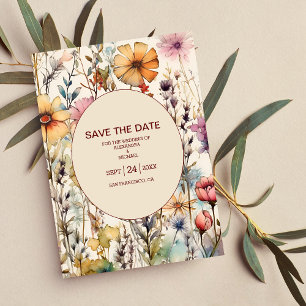 Boho Botanical Watercolor Wildflowers Wedding Save The Date