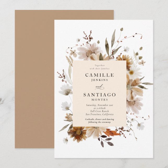 Boho Botanical Wedding Invitation (Front/Back)