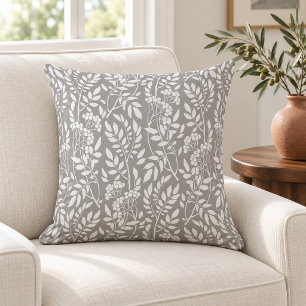 Boho Botanical White Foliage Grey Cushion