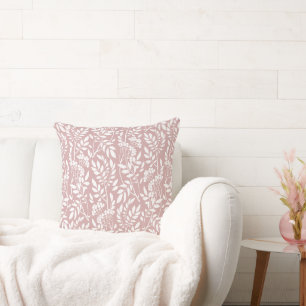 Boho Botanical White Foliage Rose Pink Cushion