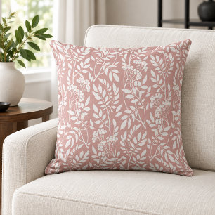 Boho Botanical White Foliage Rose Pink Cushion