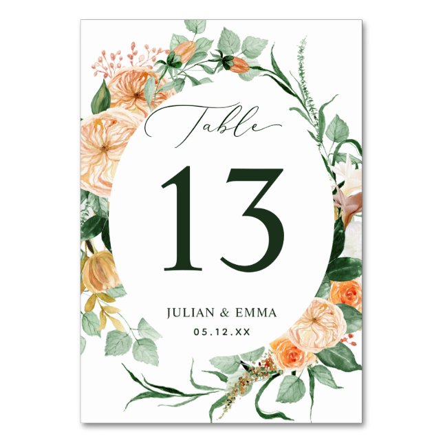 Boho Botanical White Greenery Floral Personalised Table Number (Front)
