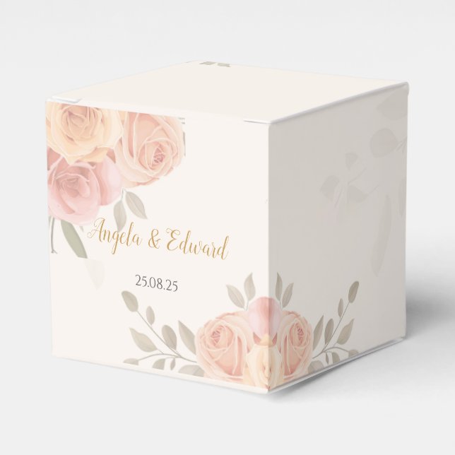 Boho Botanical White Pink Pose Favour Box (Front Side)