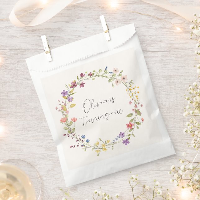 Boho Botanical Wildflower 1st Birthday Party Favour Bags (Clipped)