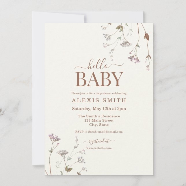 Boho Botanical Wildflower Floral Baby Shower Invitation (Front)