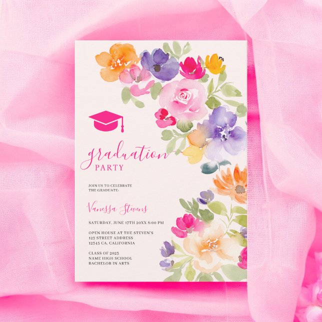 Boho botanical wildflower floral graduation invitation (Boho botanical wildflower floral graduation invitation)