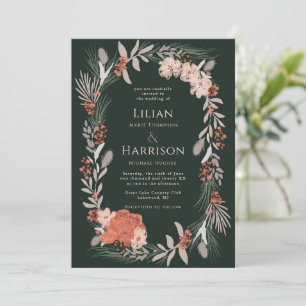 Boho botanical wreath Sage and Wedding Invitation