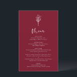 Boho Botanicals Burgundy Wedding Menu Card<br><div class="desc">Add these customisable floral minimalist menu cards to your event's tablescape. It features a modern floral bouquet line with whimsical calligraphy. Personalise this boho menu card by adding names,  dates and meal choices. This burgundy menu card is perfect for weddings,  baby showers,  bridal showers,  birthdays,  and so much more.</div>
