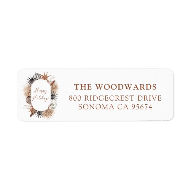 Boho Botanicals Christmas Return Address Label (Front)