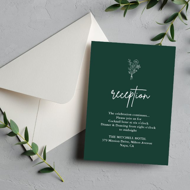 Boho Botanicals Emerald Wedding Reception Enclosure Card (Emerald boho botanical enclosure card adds refined elegance while organizing reception details.)