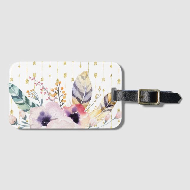 Boho Bouquet Luggage Tag (Front Horizontal)