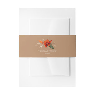 Boho bouquet with fiery flowers invitation belly band