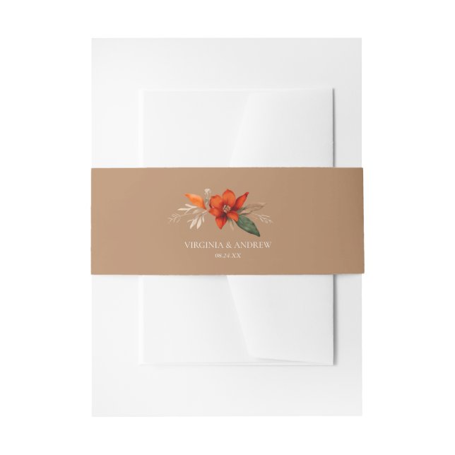 Boho bouquet with fiery flowers invitation belly band (Front Example)