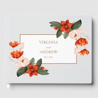 Boho bouquet with fiery flowers White Flowers Guest Book