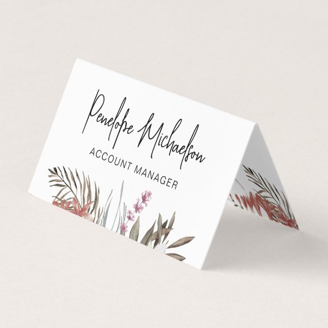 Boho Bouquet with Modern Lettering and QR Code Business Card (Front)