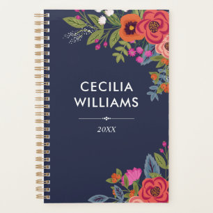 Boho Bouquets - Navy Blue & Coral - Name Planner