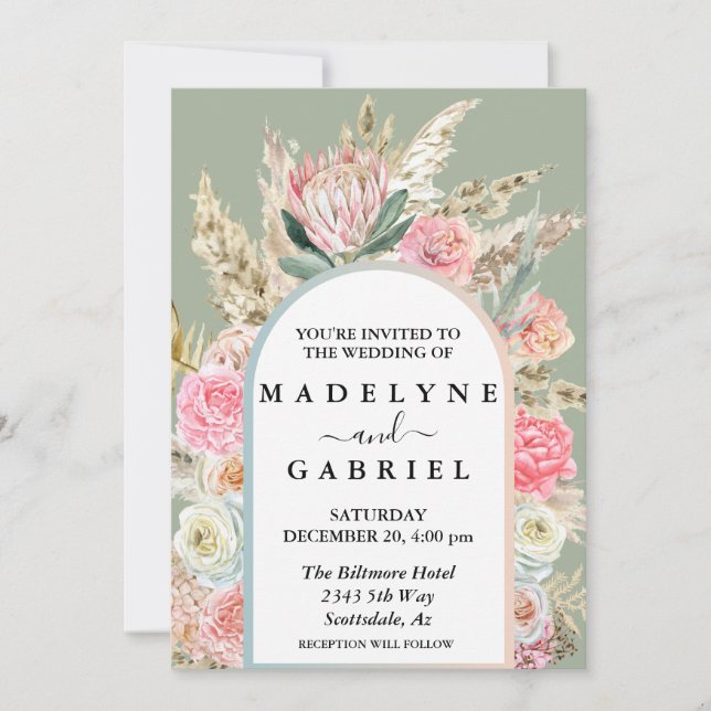 Boho Bouquets Pampas Grass Arch  Frame   Invitation (Front)