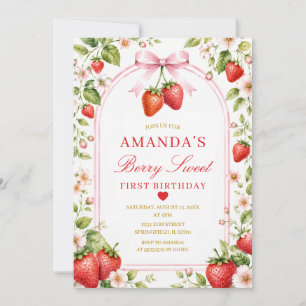 Boho Bow Berry Sweet Girl First Birthday Daisy  Invitation