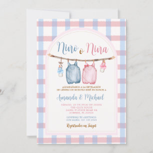 Boho Bow Pumpkin Spanish Gender Reveal Gingham Invitation