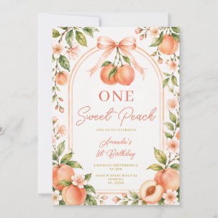Boho Bow Summer One Sweet Peach Birthday Floral Invitation