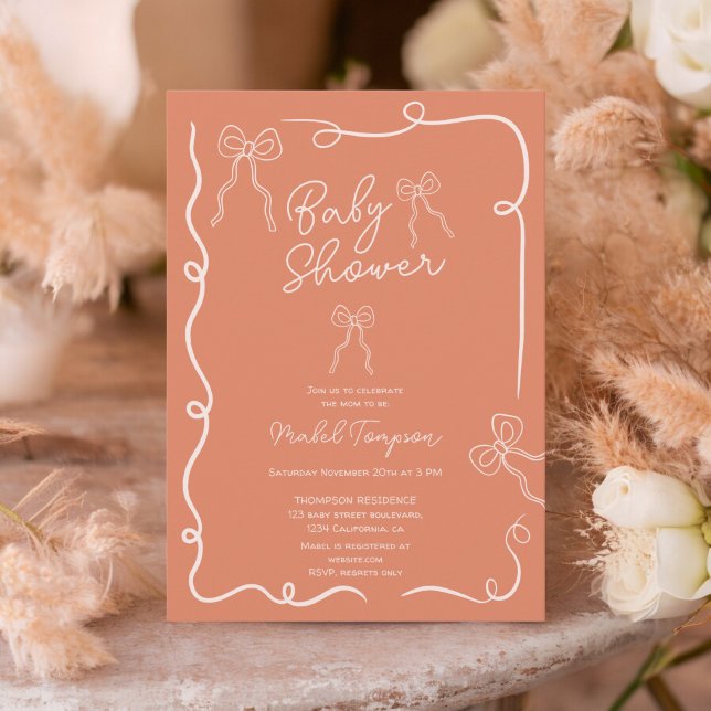 Boho bows ribbon illustrations Baby shower Invitation (Boho bows ribbon illustrations Baby shower Invitation)