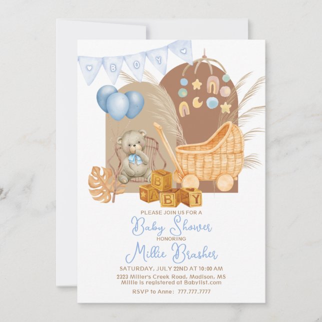 BOHO Boy Baby Shower Invitation (Front)