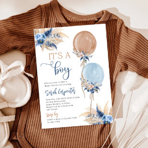 Boho Boy Balloons Baby Shower Invitation