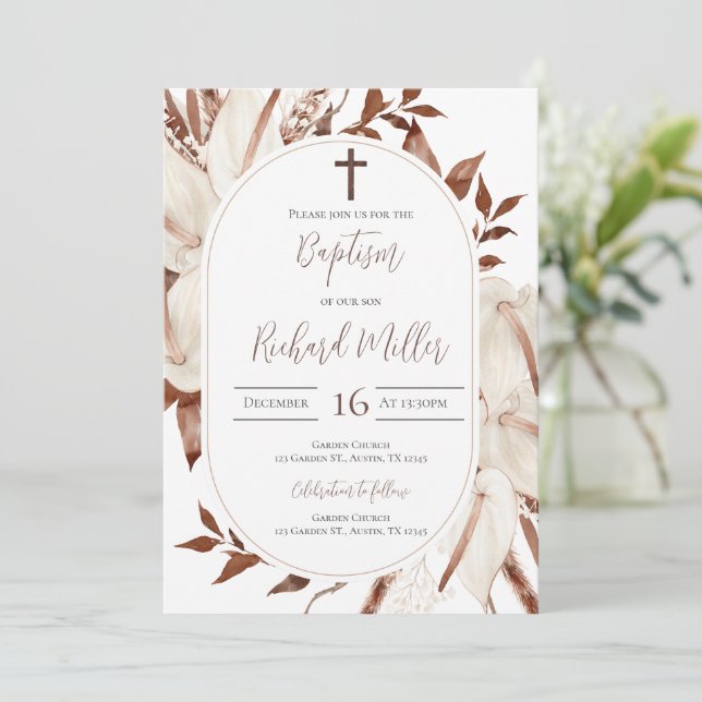 Boho Boy Baptism Invitation (Standing Front)