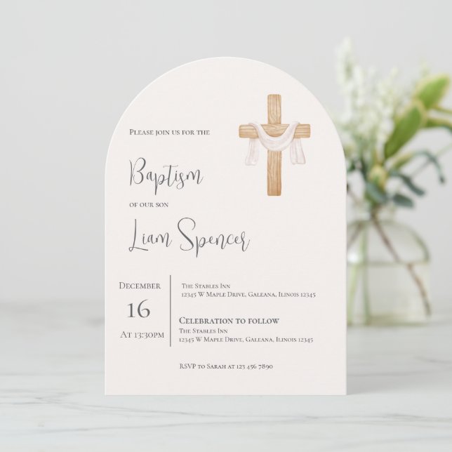 Boho Boy Baptism Invitation  (Standing Front)