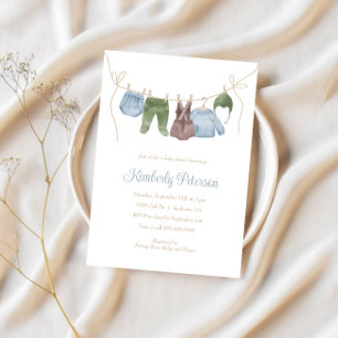 Boho Boy Clothes Line Baby Shower  Invitation