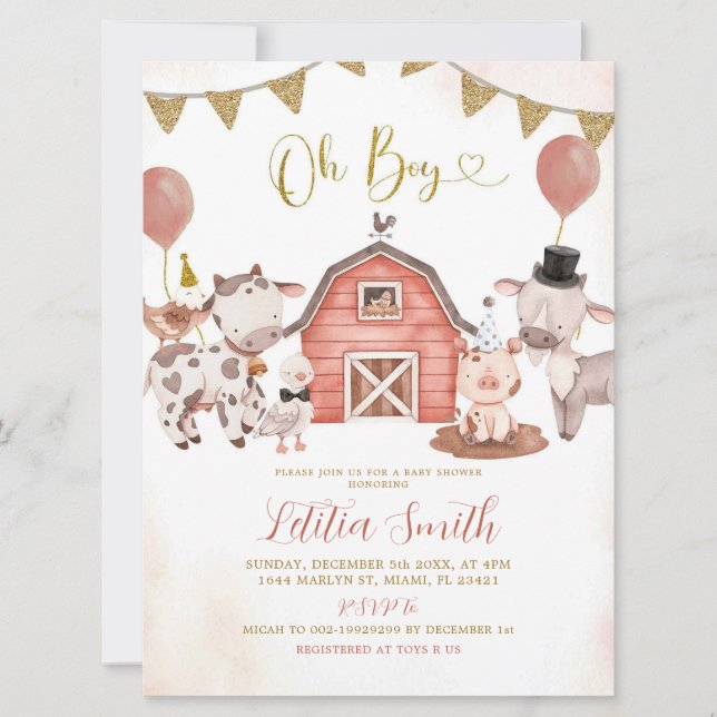 Boho Boy Farm Baby Shower Invitation (Front)