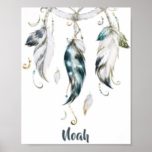Boho Boy Feather Dream Catcher Wall Art