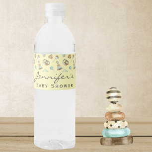 Boho Boy or Girl Yellow Cute Baby Shower Water Bottle Label