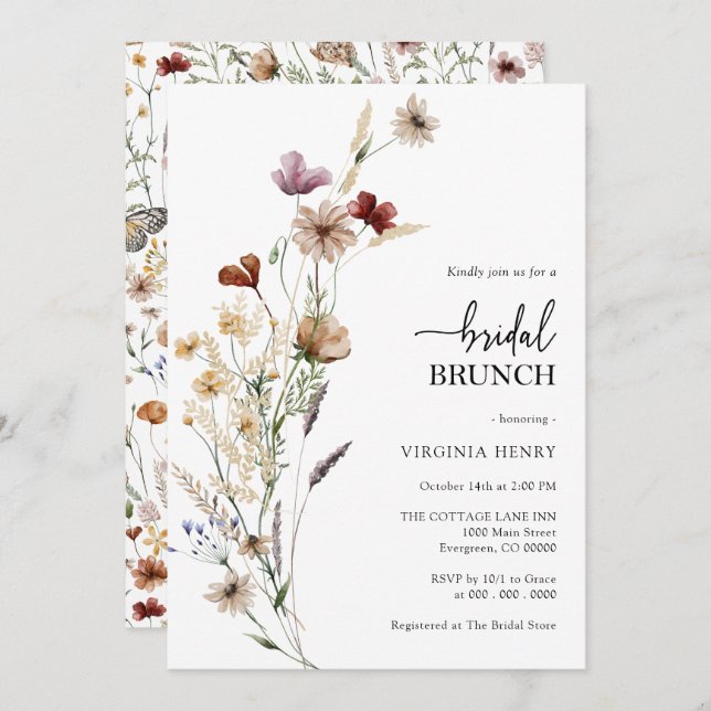 Boho Bridal Brunch Invitations (Front/Back)