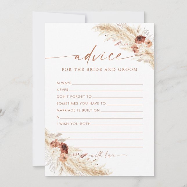 Boho Bridal Shower Advice Cards, Terracotta Floral Invitation (Front)