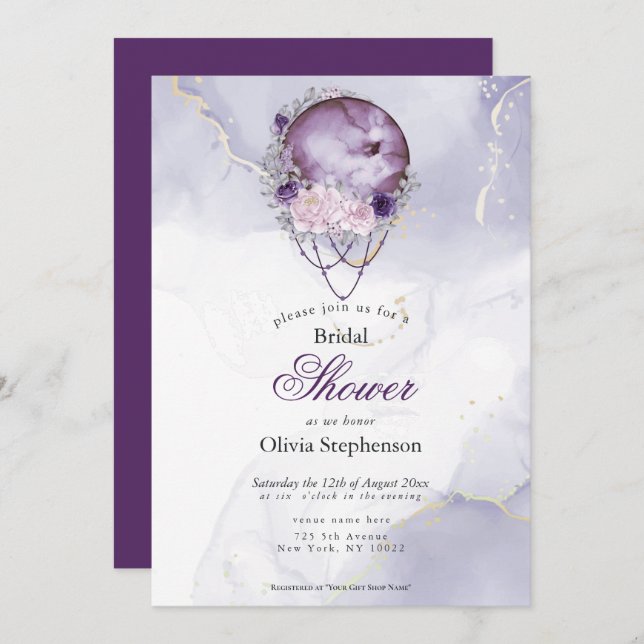 Boho Bridal Shower Amethyst Maroon Full Moon Invitation (Front/Back)