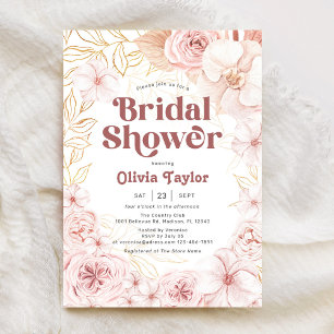 Boho Bridal Shower Blush Pink Floral Invitation