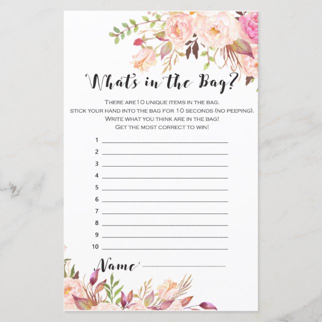 Boho Bridal Shower Game - What's in the Bag (Front)