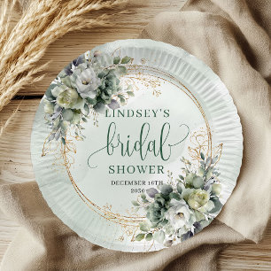 Boho Bridal Shower Greenery Gold Bridal Shower Paper Plate