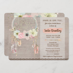 Boho Bridal Shower Invitation, Dreamcatcher Rustic Invitation