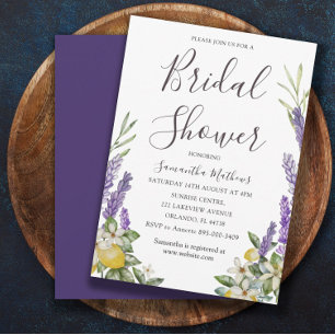 Boho Bridal Shower Lemon & Lavender Foliage Invita Invitation