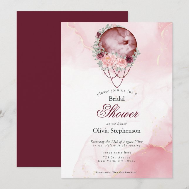 Boho Bridal Shower Pink Maroon Full Moon Invitation (Front/Back)
